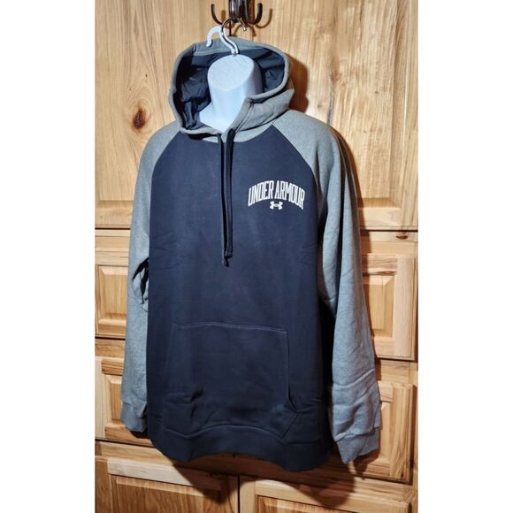 Under Armour Fleece Hoodie XXL Black Gray Pullover NWT Men's Sweatshirt - Picture 1 of 7